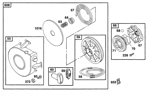 Rewind Assembly Diagram and Parts List for 171432-0301-XX  Briggs and Stratton Engine